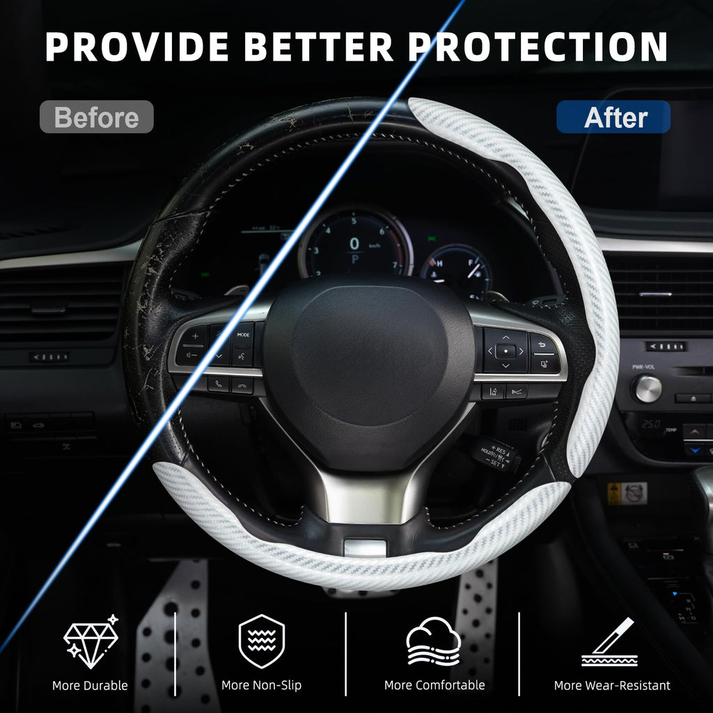 3pcs Carbon Fiber Anti-Skid Steering Wheel Cover, Waterproof & Segmented Butterfly Design, Universal 99% Vehicle Wheel Cover Protector, Car Interior Accessories (Black-3pcs)