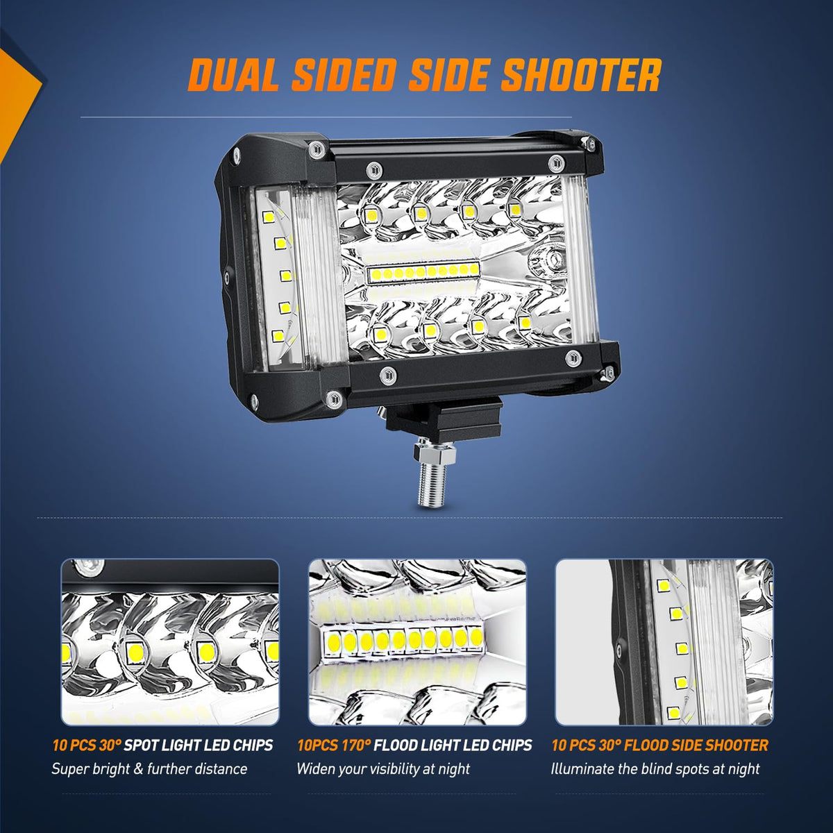 Nilight LED Light Bar 2PCS 60W 4 Inch Flood Spot Combo LED Work Light Pods Triple Row Work Driving Lamp with 12 ft Wiring Harness kit - 2 Leads