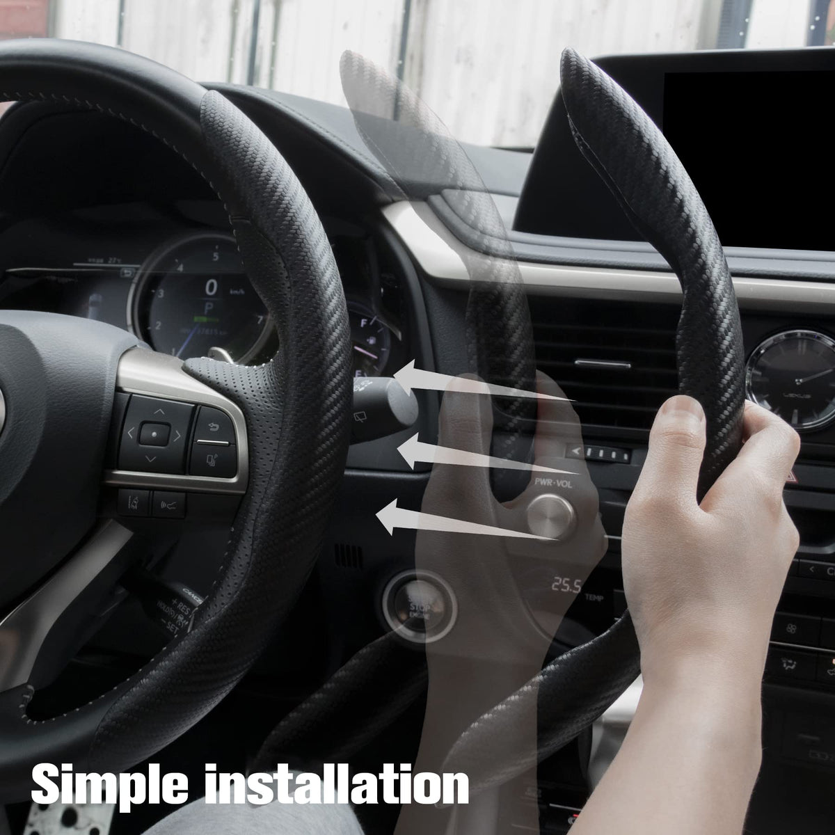 3pcs Carbon Fiber Anti-Skid Steering Wheel Cover, Waterproof & Segmented Butterfly Design, Universal 99% Vehicle Wheel Cover Protector, Car Interior Accessories (Black-3pcs)