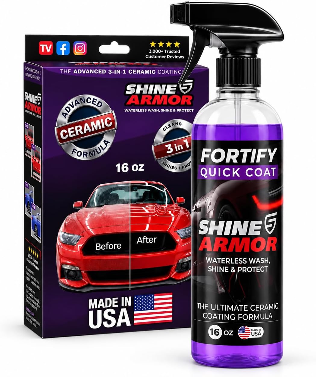 SHINE ARMOR Fortify Quick Coat Ceramic Coating Spray, 16 fl oz