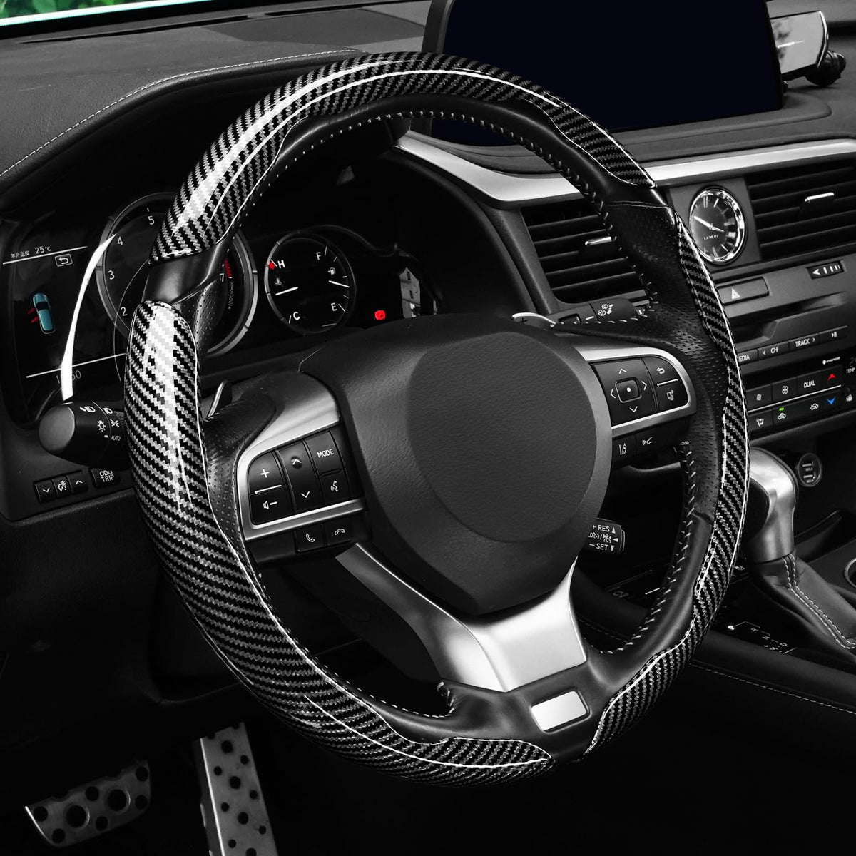 3pcs Carbon Fiber Anti-Skid Steering Wheel Cover, Waterproof & Segmented Butterfly Design, Universal 99% Vehicle Wheel Cover Protector, Car Interior Accessories (Black-3pcs)