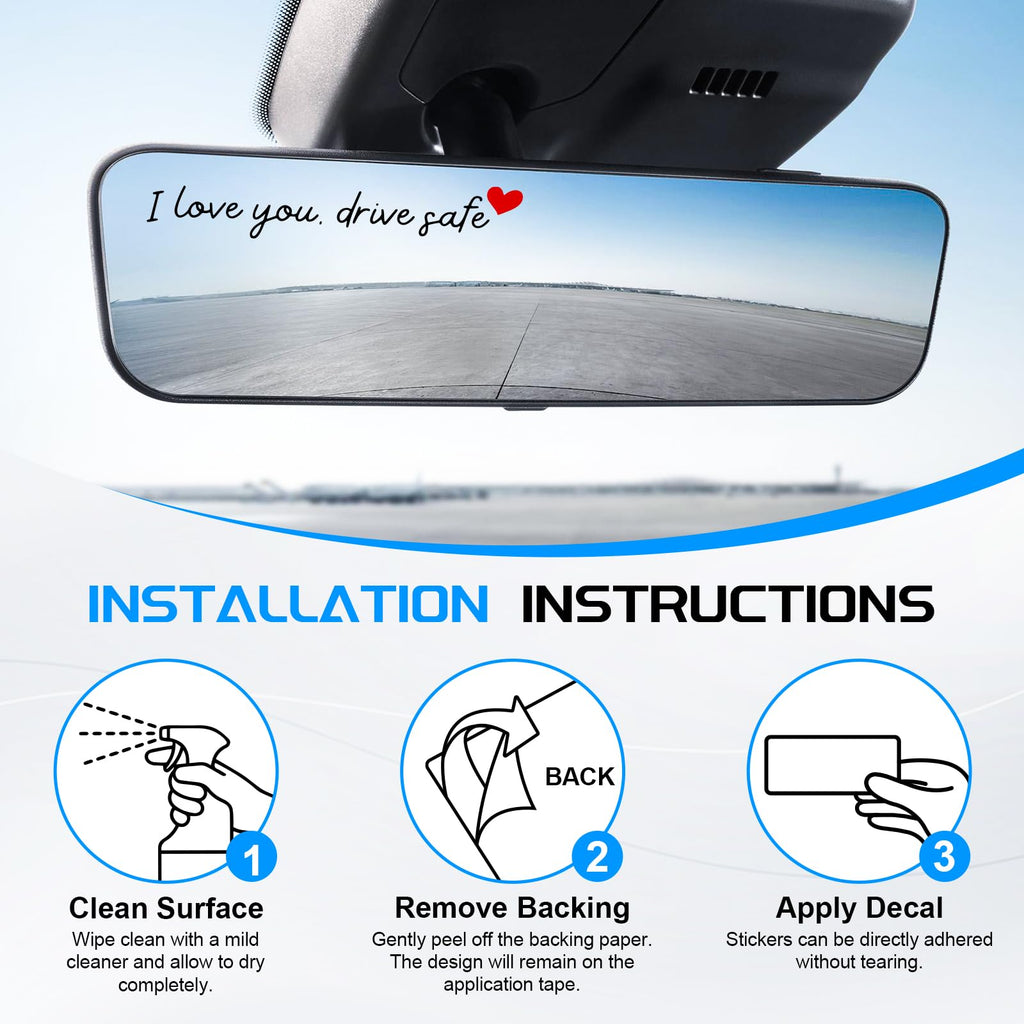JUSTTOP 4PCS Car Decal,Decorative Rearview Mirror Sticker,I Love You Drive Safe Car Sticker,Auto Sticker and Decal,Car Decor for Women,Car Accessories,Fits Most Vehicles,Direct-Stick(Black&Red)