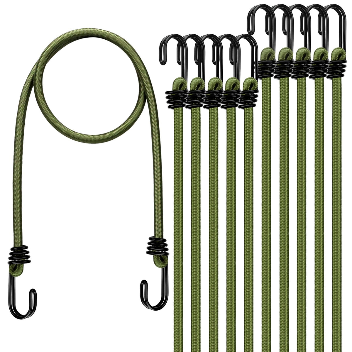 Bungee Cords Heavy Duty Outdoor: 20 Pcs Premium Rubber Bungee Cords with Hooks in a Storage Jar Includes 10", 18", 24", 30", 36", 48" Bungee Cord for Camping, Tent, Fastening Items