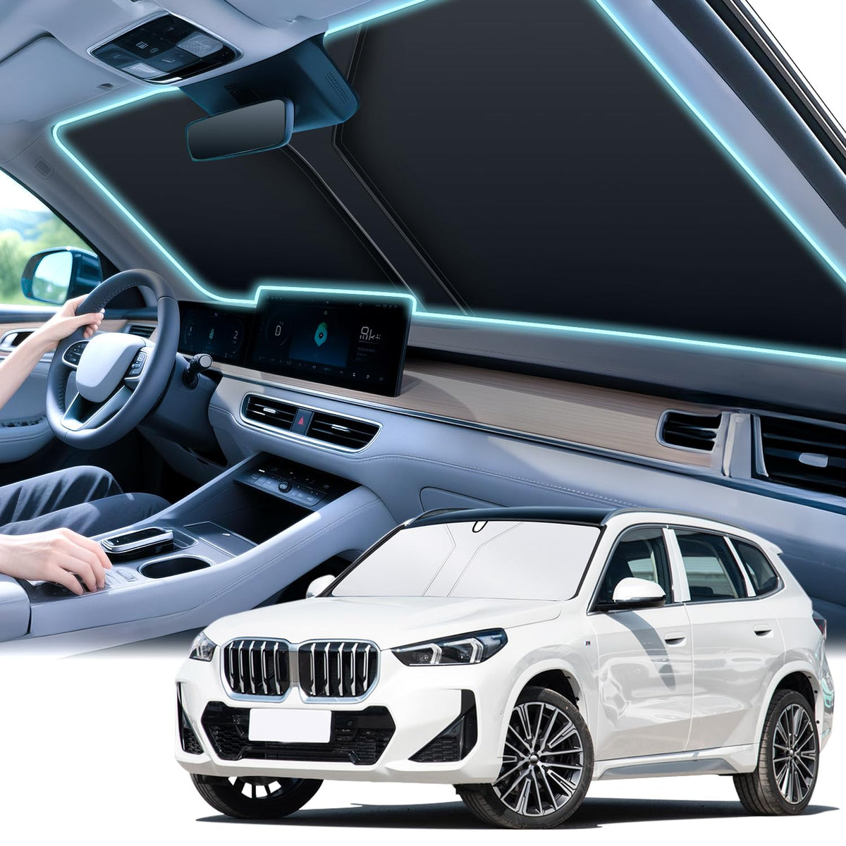 SINGARO 300T Universal Car Windshield Sun Shade, Foldable Reflective for Windshield & Window Shades with Overlapping Design, Car Interior Accessories (58" L x 32" W)