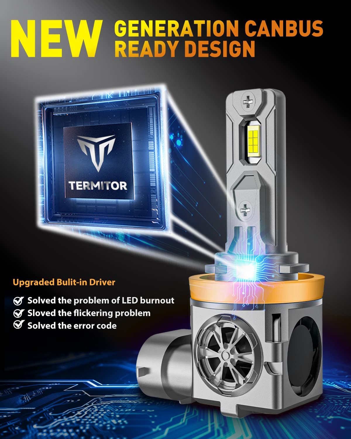 Termitor Latest 9007 LED Bulb Hi/Low Light, HB5 Halogen for HID Kits, 80,000 Lumens, 6500K Daylight White, No Adapter Required, 3-Min Easy Install, 75,000hrs+ Lifespan, IP68, 1:1 size, Pack of 2