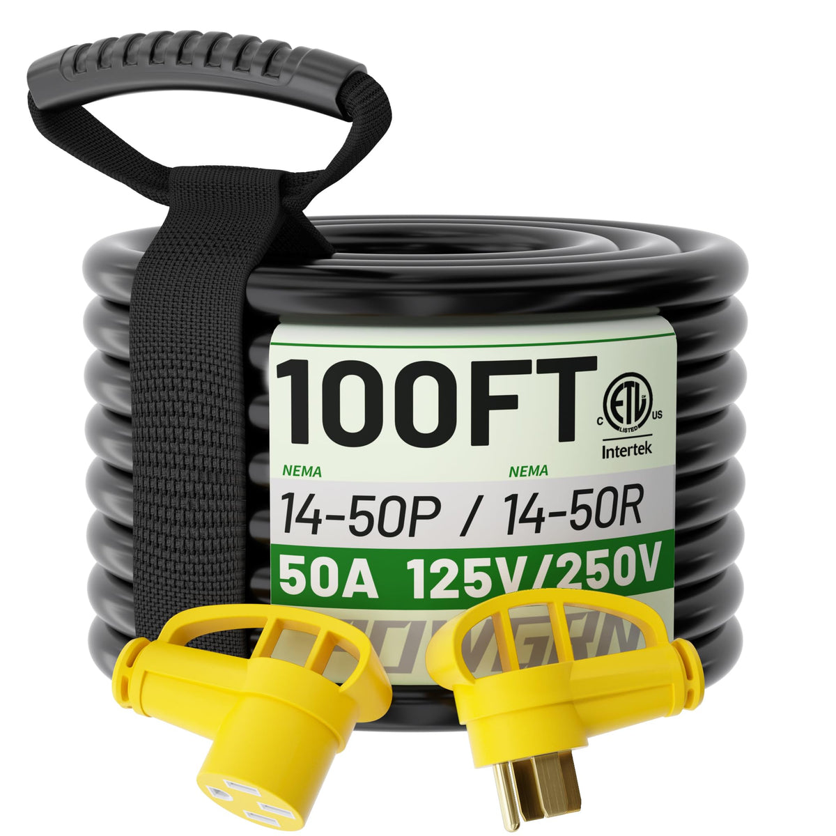 POWGRN NEMA 14-50P to 14-50R 25 FT 50 Amp RV/EV Extension Cord Outdoor