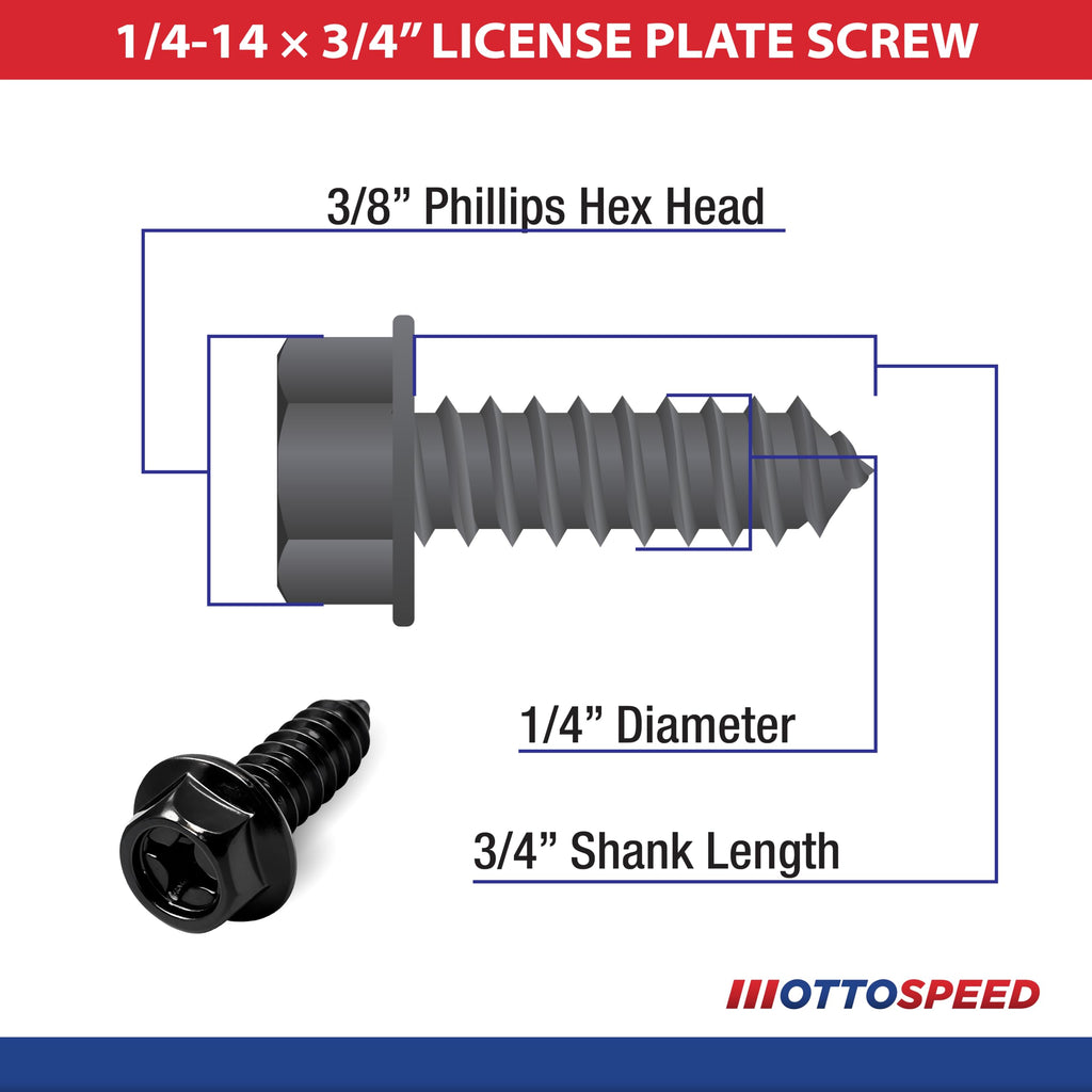 OttoSpeed Rustproof License Plate Screws (4-Pack, Black-Phillips)