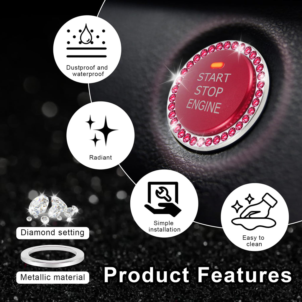 LivTee 2 PCS Crystal Double Rhinestone Car Engine Start Stop Decoration Ring, Bling Car Interior Accessories for Women, Push to Start Button Cover Sticker, Automotive Decals, White
