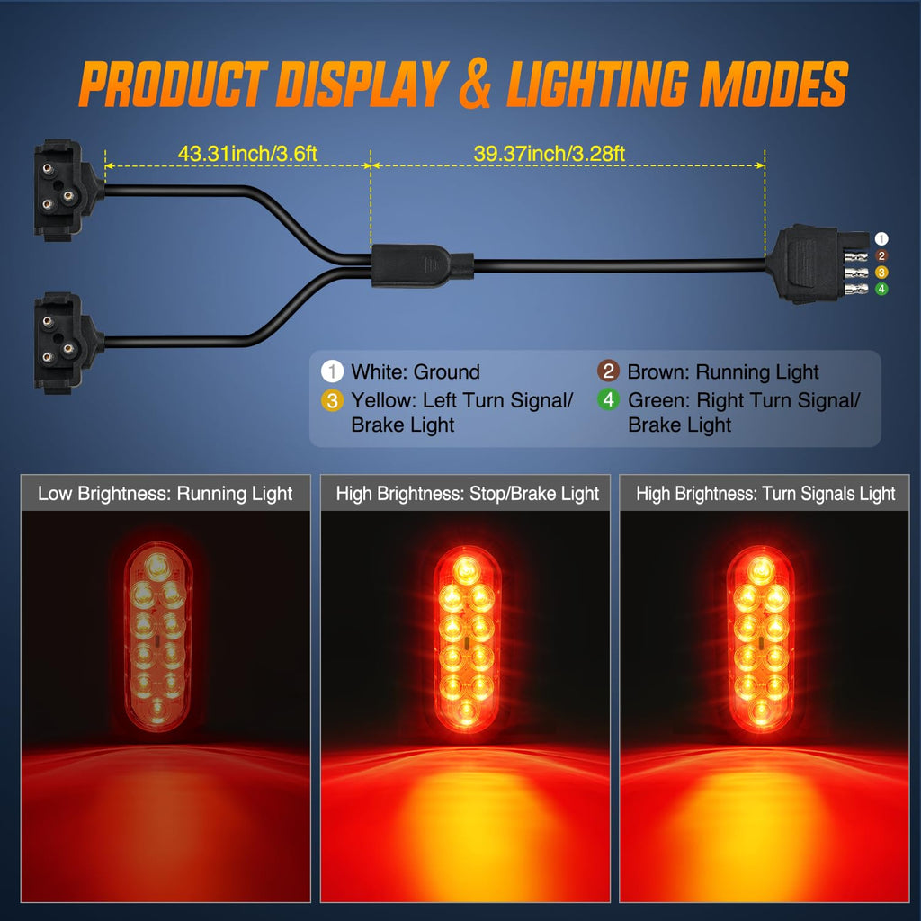 Nilight 6" Oval LED Trailer Tail Lights,Red, 2 Pack, Grommets Mount