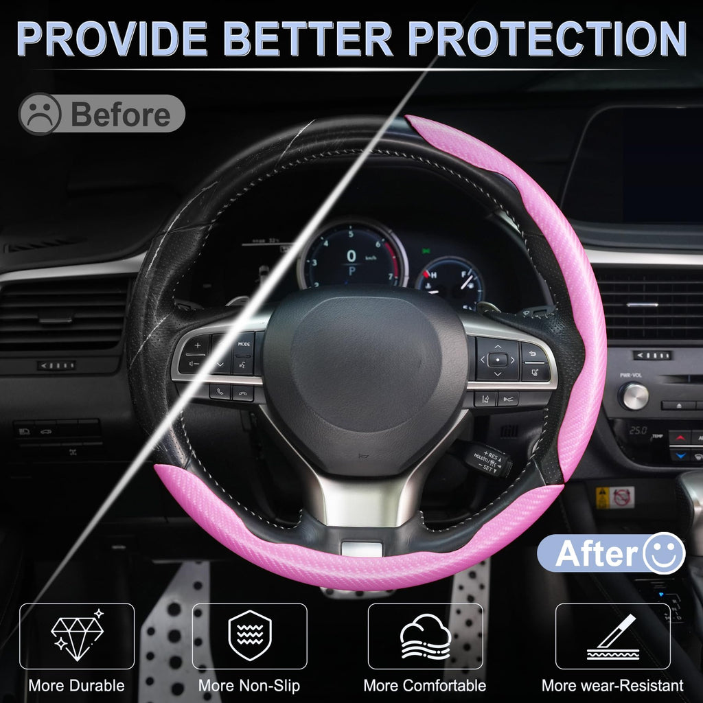 3pcs Carbon Fiber Anti-Skid Steering Wheel Cover, Waterproof & Segmented Butterfly Design, Universal 99% Vehicle Wheel Cover Protector, Car Interior Accessories (Black-3pcs)