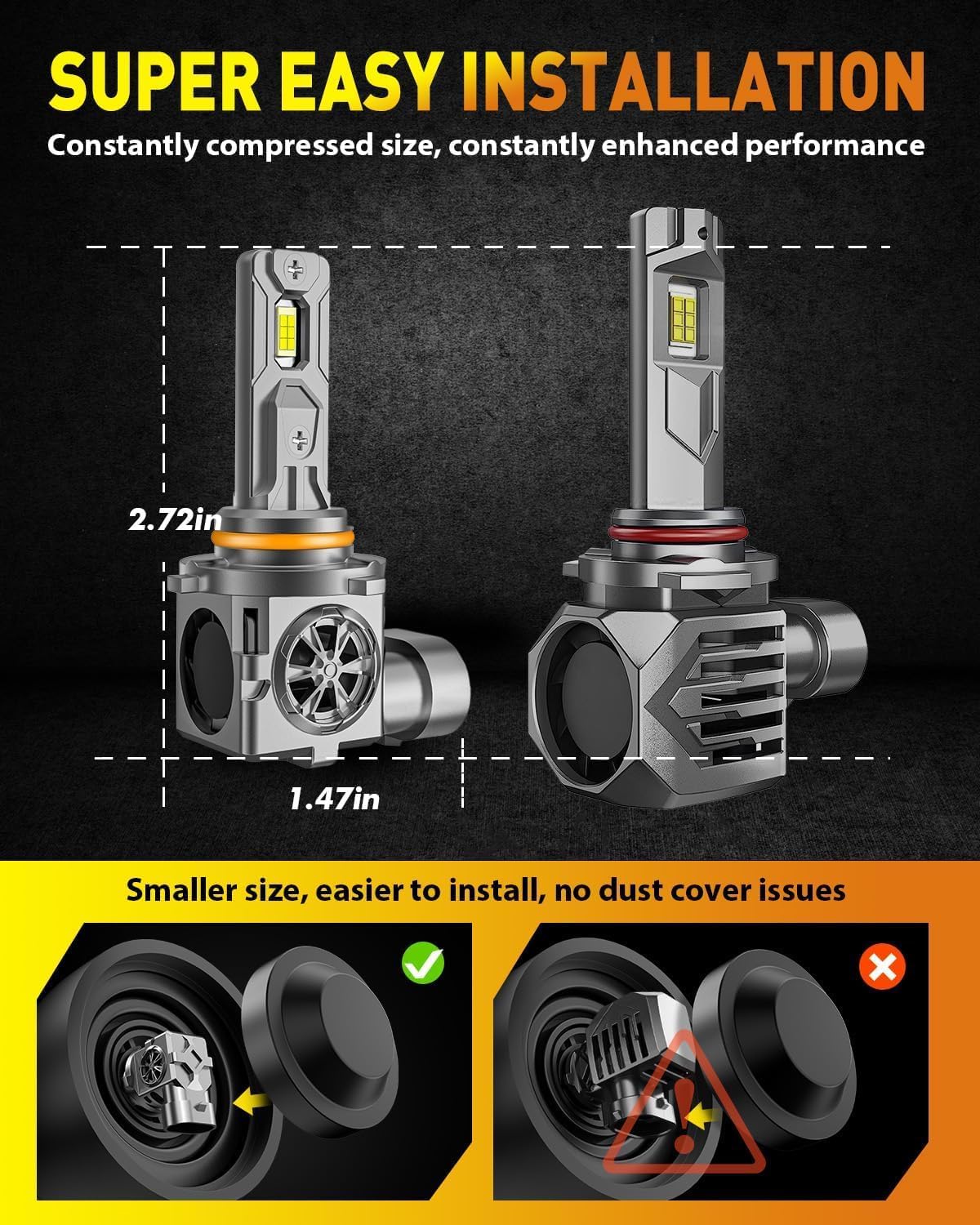 Termitor Latest H11 9005 LED Head1ight Bulbs Combo, 150,000LM LM High/Low Beam, 85K+ Hours Long Service Life, 6500K Cool White, Real 1:1 Halogen Size H9 HB3 Off-Road Light for Car UTV SUV, Plug N Play