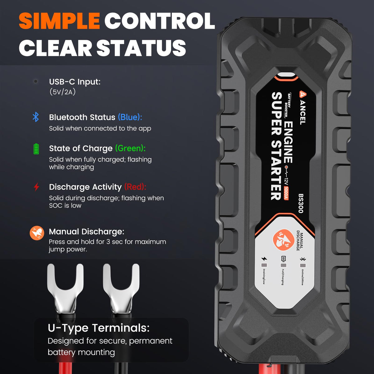 ANCEL BS200 Super Starter, Permanently Connected Jump Starter System 2.0