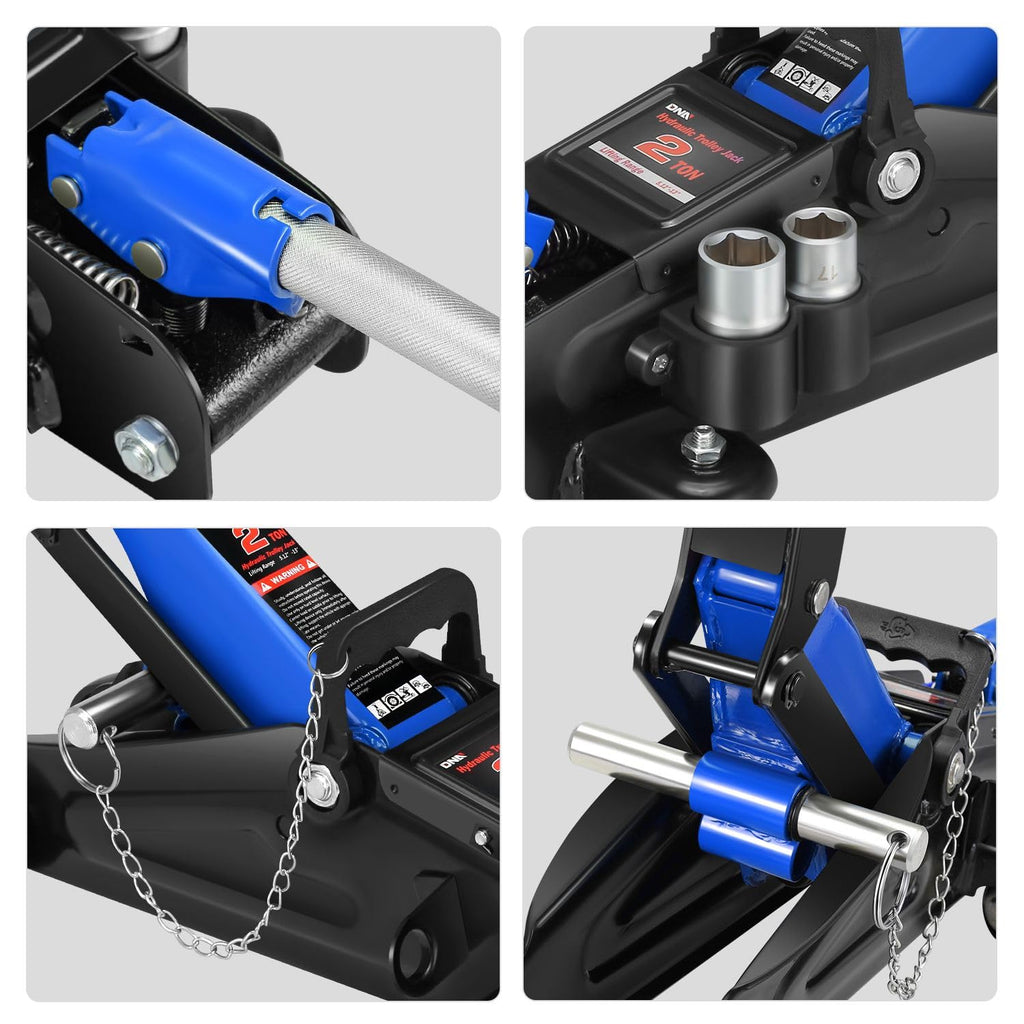 DNA Motoring TOOLS-00234 Low Profile Hydraulic Trolley Service/Floor Jack, 2 Ton (4000 lbs) Capacity, Lifting Range 5.1"-13", Black