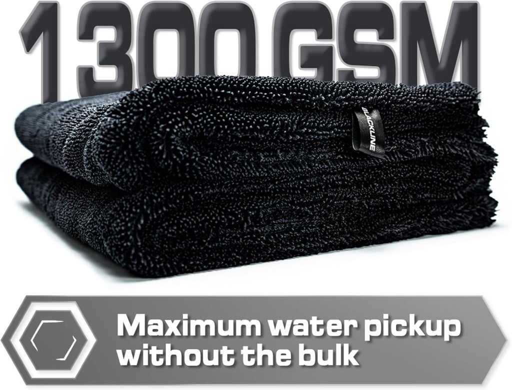 Blackline Microfiber Car Drying Towel 24"x36", 1300GSM Twisted Loop