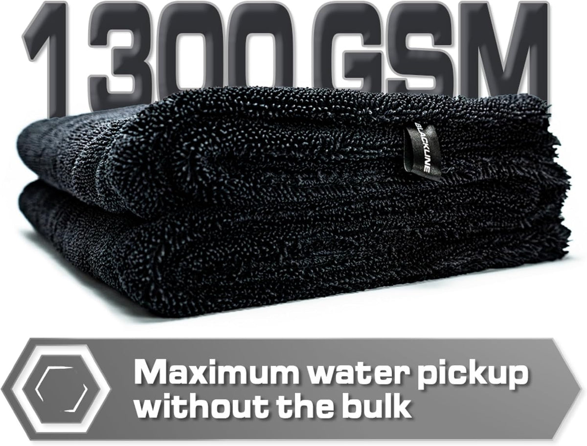 Blackline Microfiber Car Drying Towel 24"x36", 1300GSM Twisted Loop
