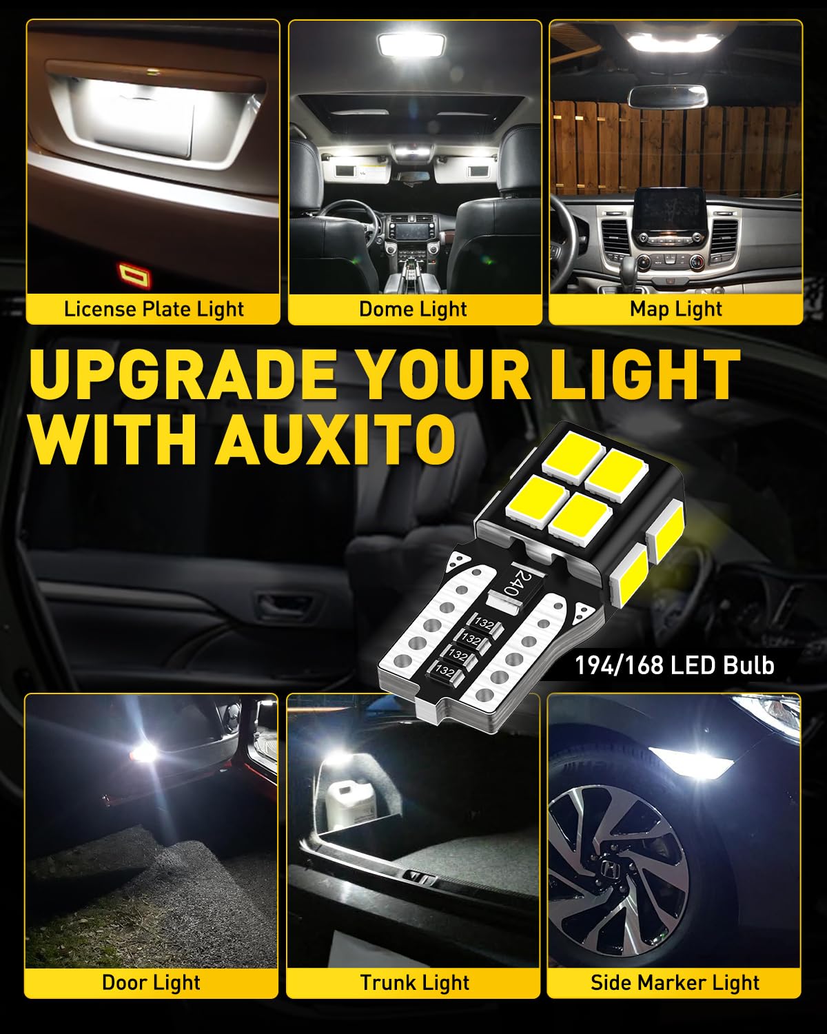 AUXITO 912 921 LED Bulb for Backup Light Reverse Lights High Power 2835 15-SMD Chipsets Error Free T15 906 922 W16W Bulbs, 6000K White, Automotive Light Bulbs (Upgraded, Pack of 2)