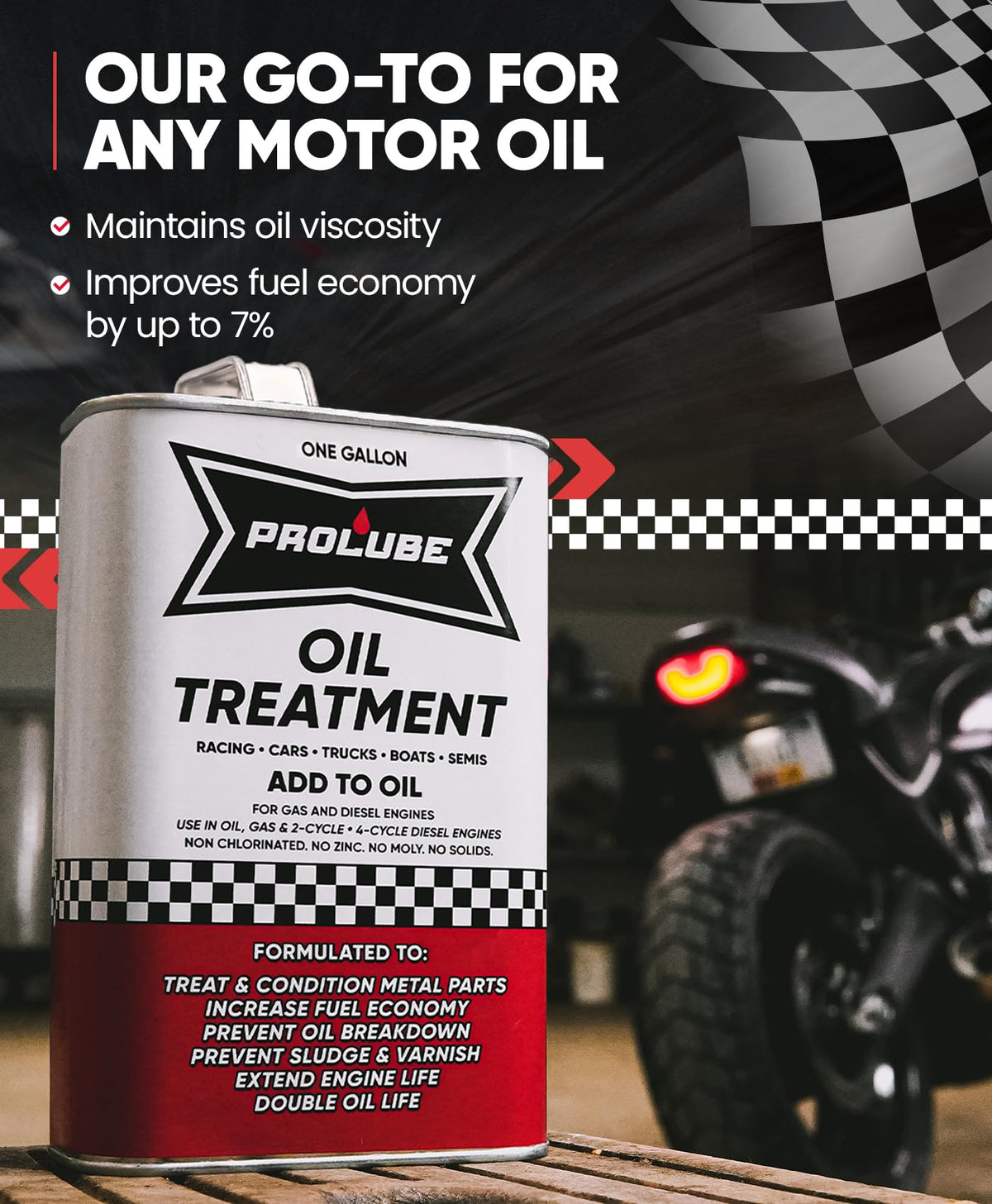 Prolube Oil Treatment - Engine Oil Additive for Gas & Diesel Engines - Reduces Wear, Noise, Vibration - Boosts Fuel Economy & Horsepower - Works on Transmissions & Differentials (1QT)