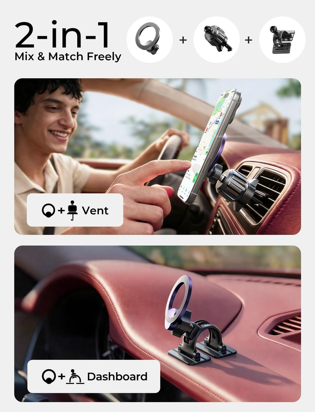LISEN for MagSafe Car Phone Mount for iPhone 18 Pro Max, Magnet Magnetic Phone Holders for Your Car 2-in-1 Vent Dashboard Magnet Cell Phones Holder Mounts fit iPhone 18 Pro Max 17 16 15 14 13 12