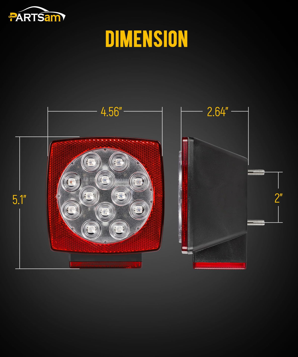 Partsam 12V Submersible Square Led Trailer Light,Red White LED Stop Turn Tail License Brake Running Light Lamp for Trailers Under 80" Boat Trailer Truck Marine Camper RV Snowmobile,IP68,DOT Compliant