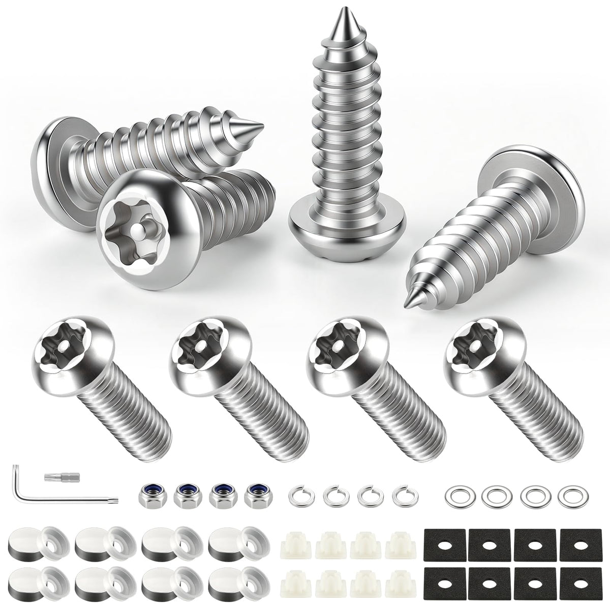 LivTee Rustproof License Plate Screws for Securing License Plates Frames and Covers on Cars and Trucks, 4 Sets Premium Stainless Steel Self Tapping Mounting Bolts (Black Zinc Plated)