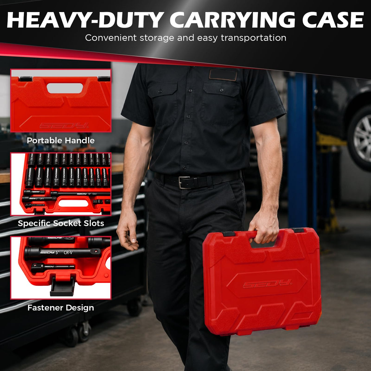 29-Piece 1/2" Drive Impact Socket Set, SAE (3/8 to 1 inch) and Metric (10-24mm) Sizes with Extension Bars Standard Deep Socket Set CR-V Material High Durability Impact Wrench