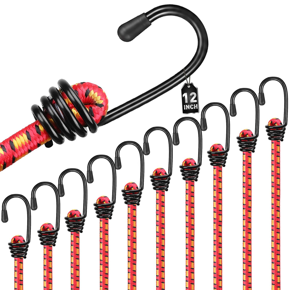 HORUSDY 31-Piece Premium Bungee Cords Assortment Jar, Includes 10”,18”,24”,32”,40” Bungee Cords, 6“ Zip Ties, 8”Canopy/Tarp Ball Ties and Crocodile Mouth Tarp Clips