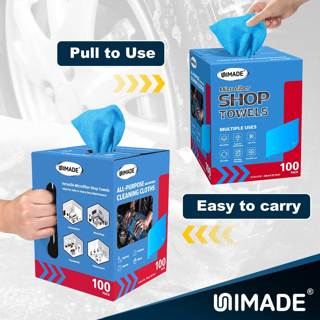 UNIMADE Shop Rags, 100 Sheets Microfiber Cleaning Cloth