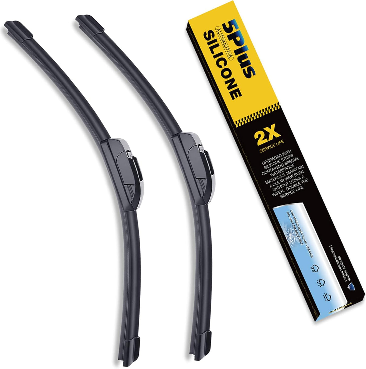 5 PLUS Premium Silicone Windshield Wipers Blades 22" and 22" Fit J-Hook Arm