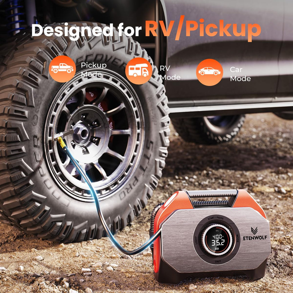 ETENWOLF VORTEX S6 Tire Inflator Portable Air Compressor, Cordless Air Pump