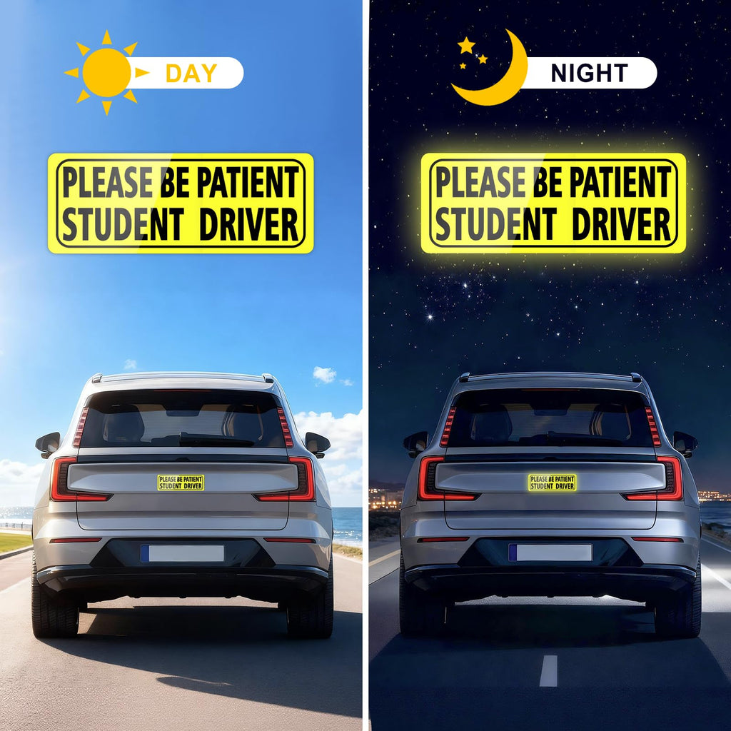JUSTTOP 3pcs Student Driver Magnet for Car, Please Be Patient Student Driver, New Drivers Sticker Safety Warning, Magnetic Reflective Rookie Driver Bumper Sticker (Black&Red)