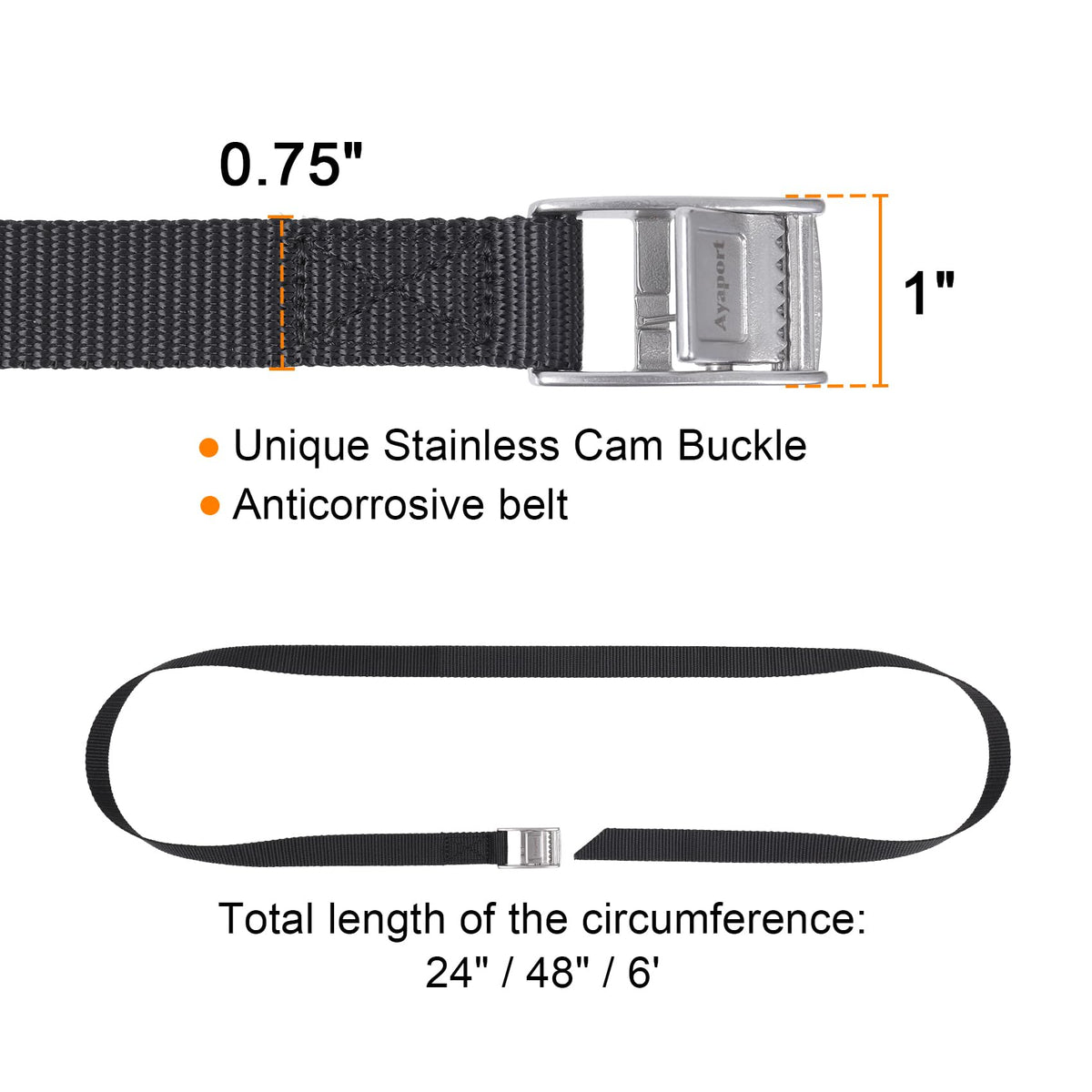 Ayaport Lashing Straps with Buckles Adjustable Cam Buckle Tie Down Cinch Strap for Packing Black 4 Pack