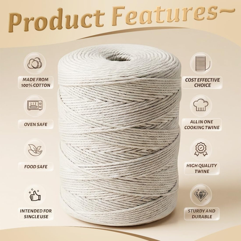 SMART&CASUAL 700 Feet 100% Cotton Butcher Twine String 2mm Food-Grade Cooking Twine for Kitchen Roasting Turkey Sausage Meat Prep Baking Crafts Crocheting Gift Wrapping Gardening
