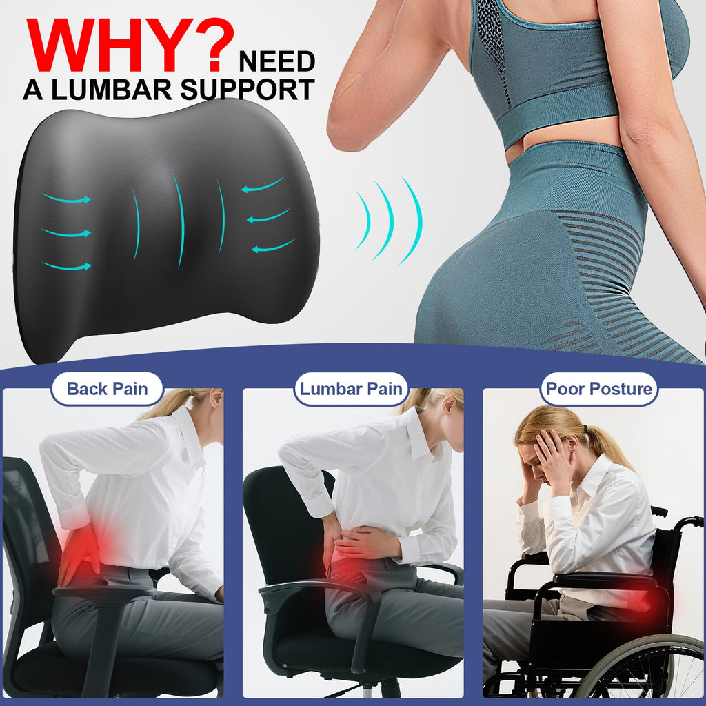 BYMECOST Lumbar Support Pillow for Car, Memory Foam Car Back Cushion