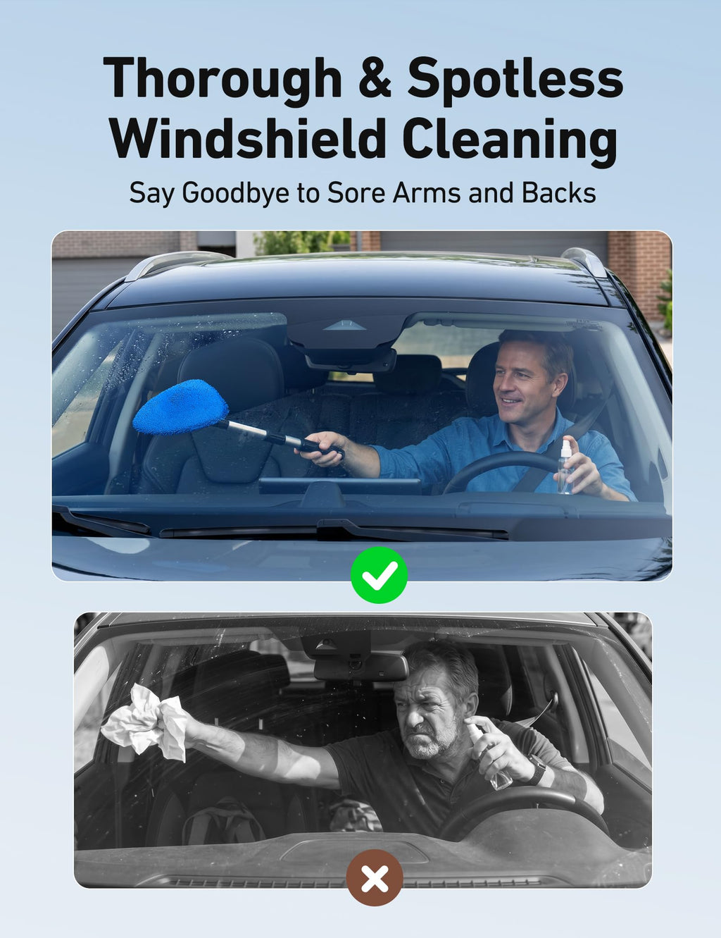 AstroAI 21" Extra-Long Windshield Cleaner Tool & Car Interior Detailing Kit