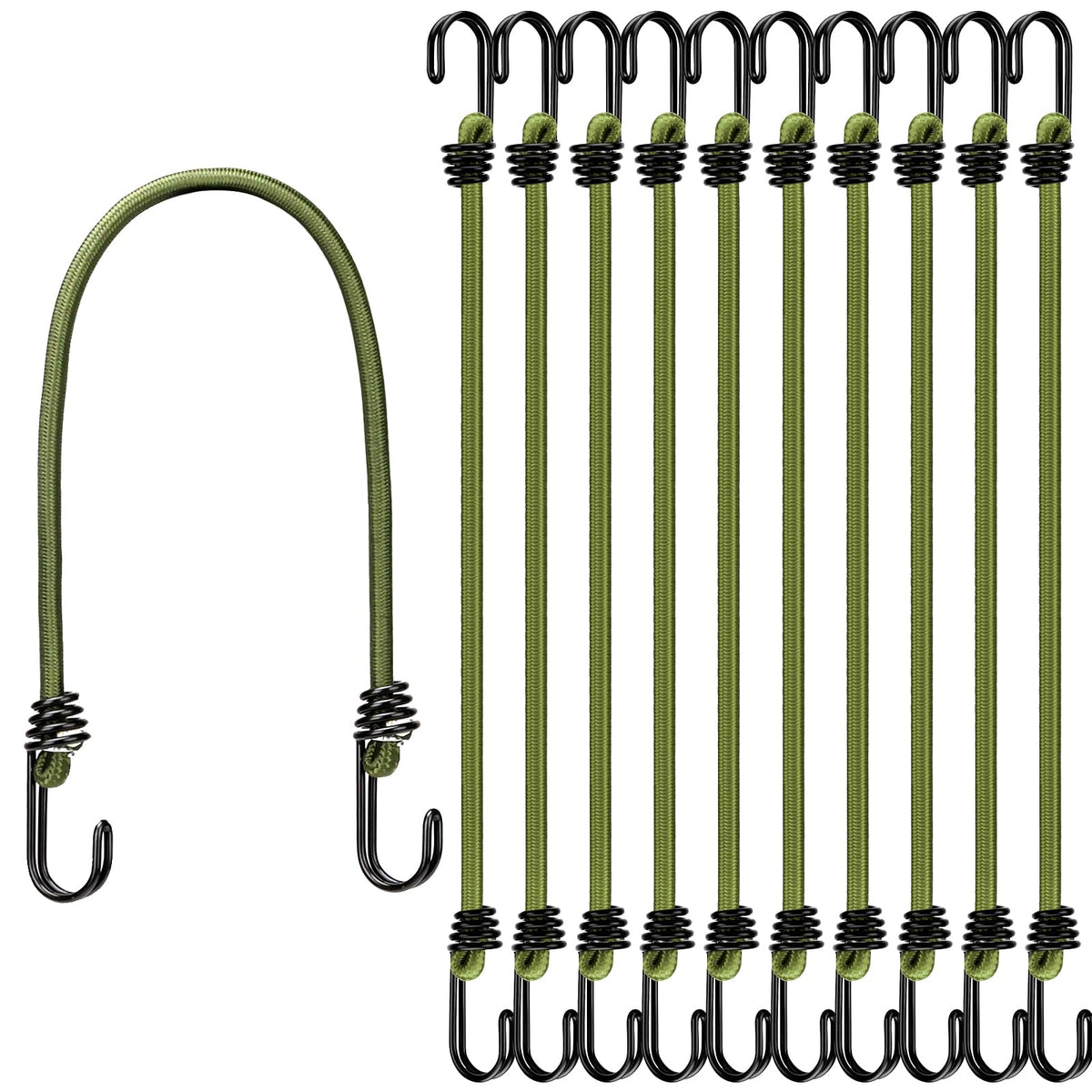 Bungee Cords Heavy Duty Outdoor: 20 Pcs Premium Rubber Bungee Cords with Hooks in a Storage Jar Includes 10", 18", 24", 30", 36", 48" Bungee Cord for Camping, Tent, Fastening Items