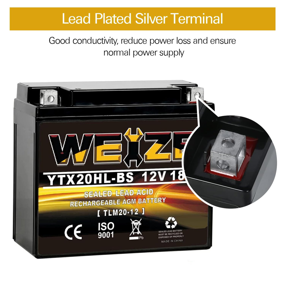 Weize YTX14 BS ATV Battery High Performance - Maintenance Free - Sealed AGM YTX14-BS Motorcycle Battery compatible with Honda Suzuki Kawasaki Yamaha scooter snowmobile