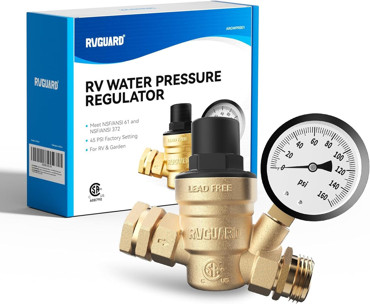 RVGUARD RV Water Pressure Regulator Valve, CSA Approved, Lead-Free Brass
