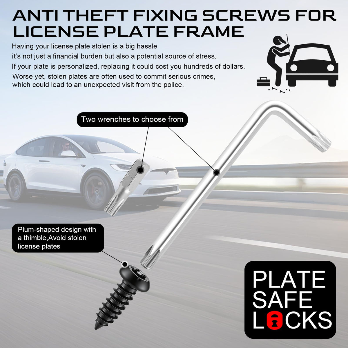LivTee Rustproof License Plate Screws for Securing License Plates Frames and Covers on Cars and Trucks, 4 Sets Premium Stainless Steel Self Tapping Mounting Bolts (Black Zinc Plated)