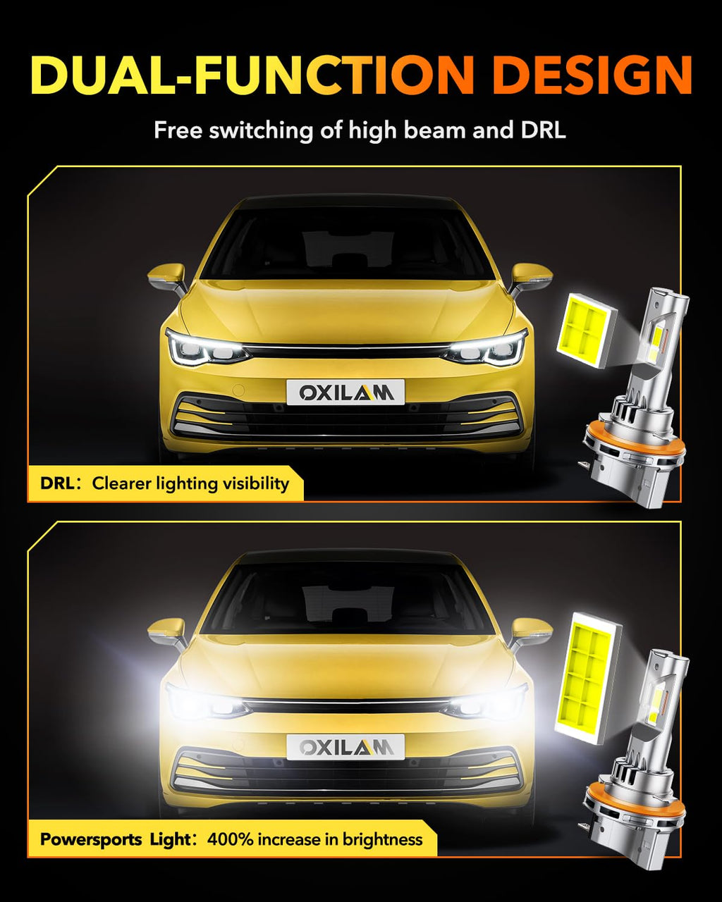 OXILAM H7 LED Light Bulb, 60000LM 10X Brighter 6500K White, Anti-Flicker, 60,000Hrs Lifespan, Plug and Play, H7 Fog Compatible with Cars Trucks SUVs, Pack of 2