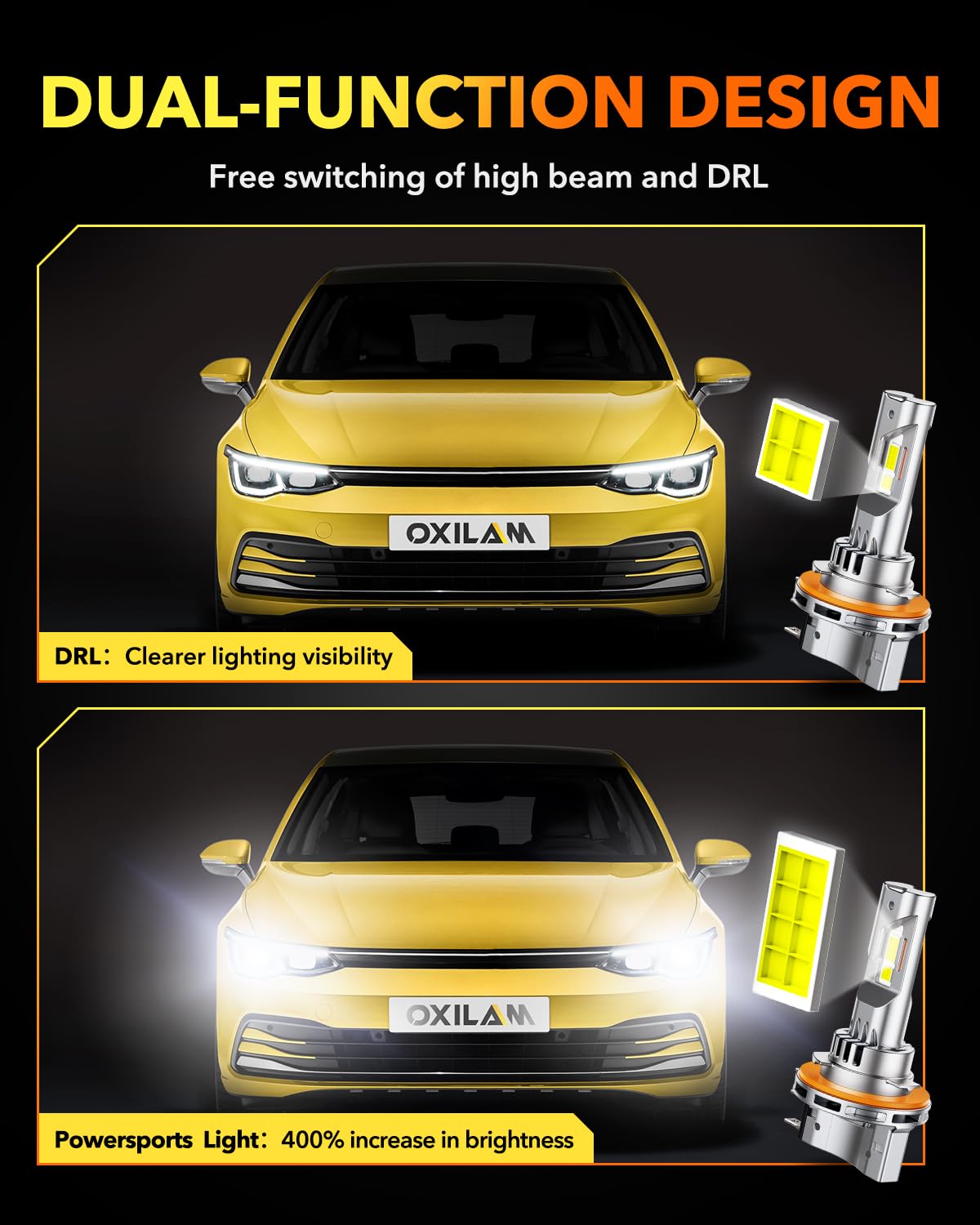OXILAM H7 LED Light Bulb, 60000LM 10X Brighter 6500K White, Anti-Flicker, 60,000Hrs Lifespan, Plug and Play, H7 Fog Compatible with Cars Trucks SUVs, Pack of 2