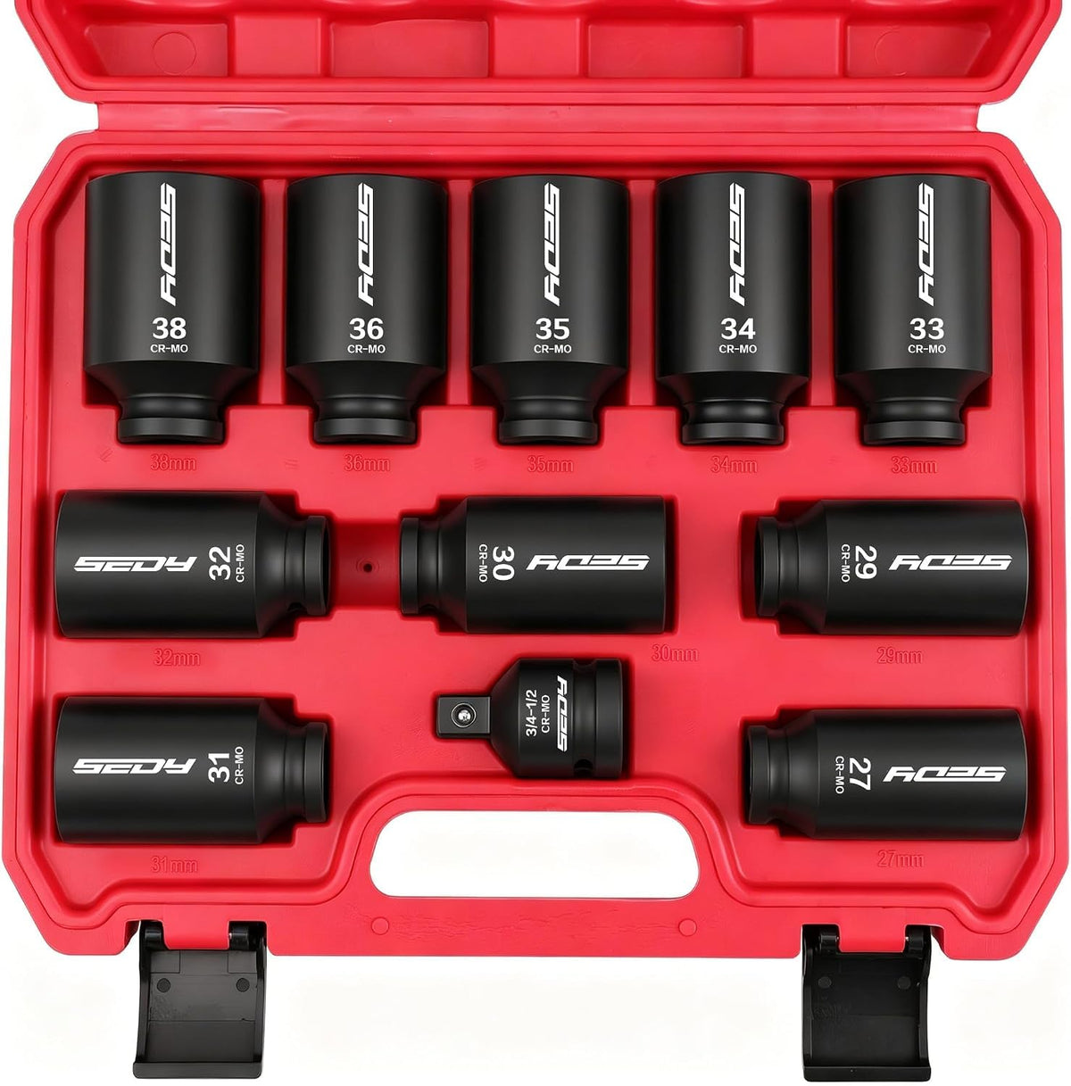 29-Piece 1/2" Drive Impact Socket Set, SAE (3/8 to 1 inch) and Metric (10-24mm) Sizes with Extension Bars Standard Deep Socket Set CR-V Material High Durability Impact Wrench