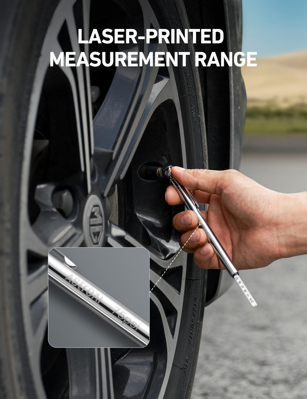 AstroAI Pencil Tire Pressure Gauge, 2 Pack 10-75 PSI Stainless Steel Body