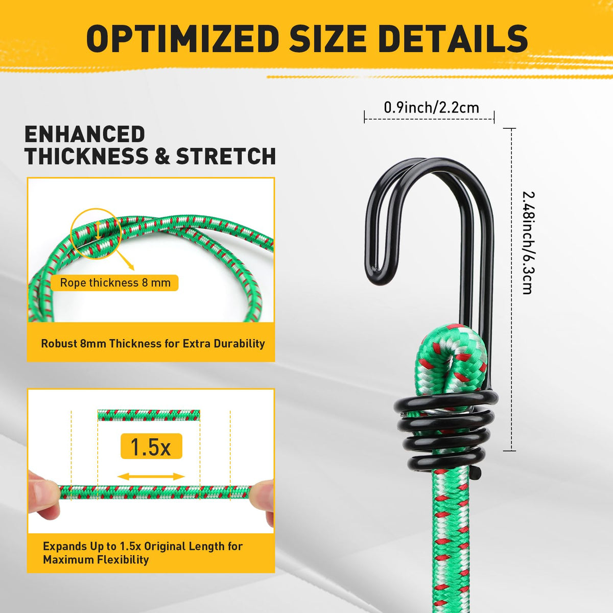 Bungee Cords Heavy Duty Outdoor: 20 Pcs Premium Rubber Bungee Cords with Hooks in a Storage Jar Includes 10", 18", 24", 30", 36", 48" Bungee Cord for Camping, Tent, Fastening Items