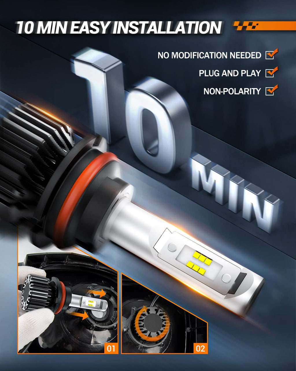 SEALIGHT H11 Fog Light Bulbs, 50,000LM 8X Brightness H8/H9/H16 Light Bulbs, 6500K Cool White Bulbs with 15000RPM Fan, Plug and Play, IP68 Waterproof, Pack of 2