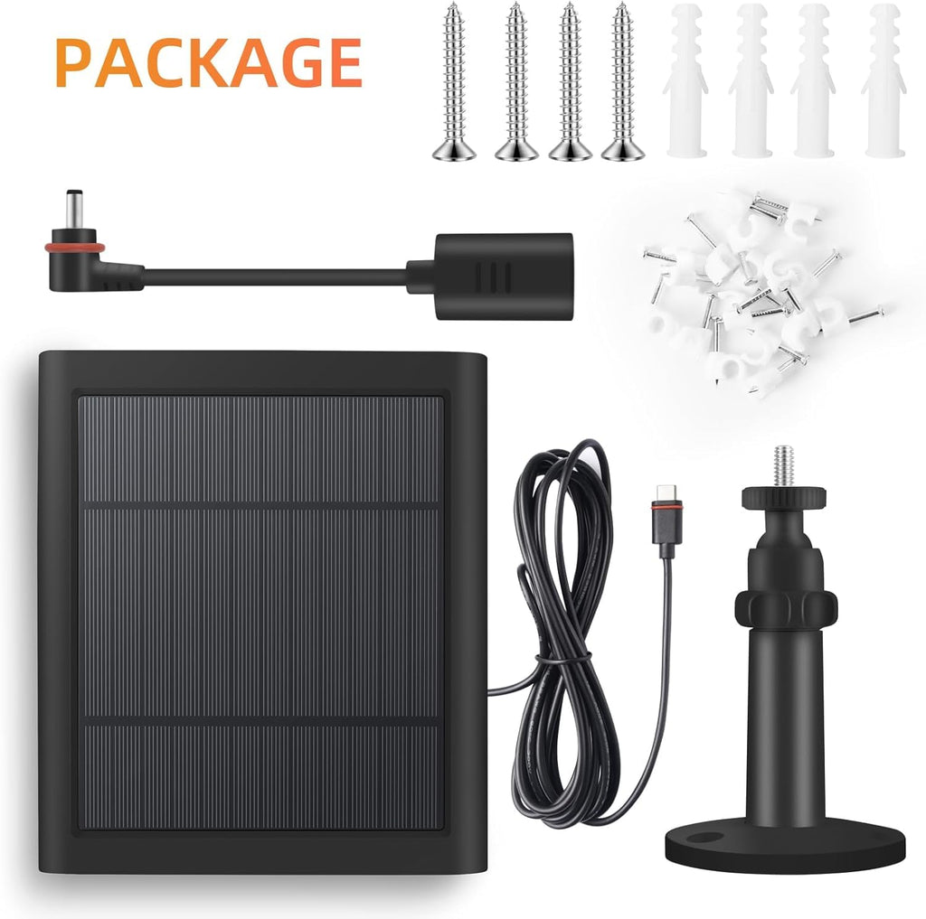 Solar Panel for Ring Camera, 2 Pack 4W Solar Charger with 10FT Cable, USB-C to Barrel Plug Adapter, Compatible with Ring Stick Up Cam Battery/Pro, Spotlight Cam Battery/Plus/Pro, Reolink Argus Pro