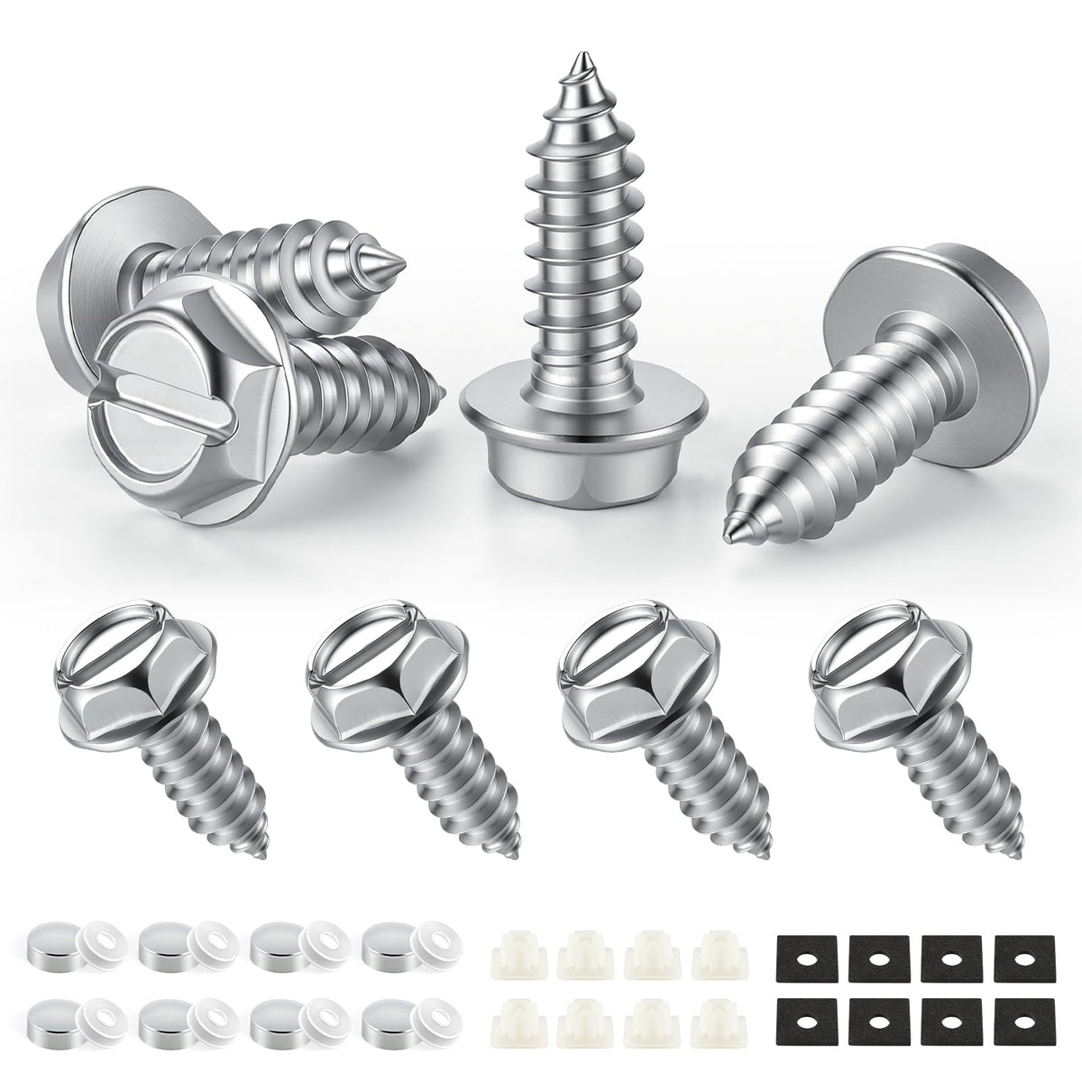 LivTee Rustproof License Plate Screws for Securing License Plates Frames and Covers on Cars and Trucks, 4 Sets Premium Stainless Steel Self Tapping Mounting Bolts (Black Zinc Plated)