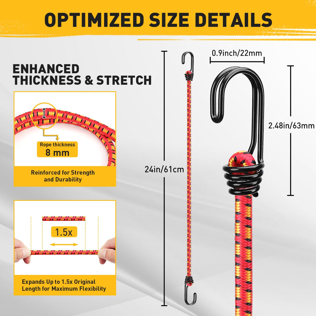 Bungee Cords Heavy Duty Outdoor: 20 Pcs Premium Rubber Bungee Cords with Hooks in a Storage Jar Includes 10", 18", 24", 30", 36", 48" Bungee Cord for Camping, Tent, Fastening Items