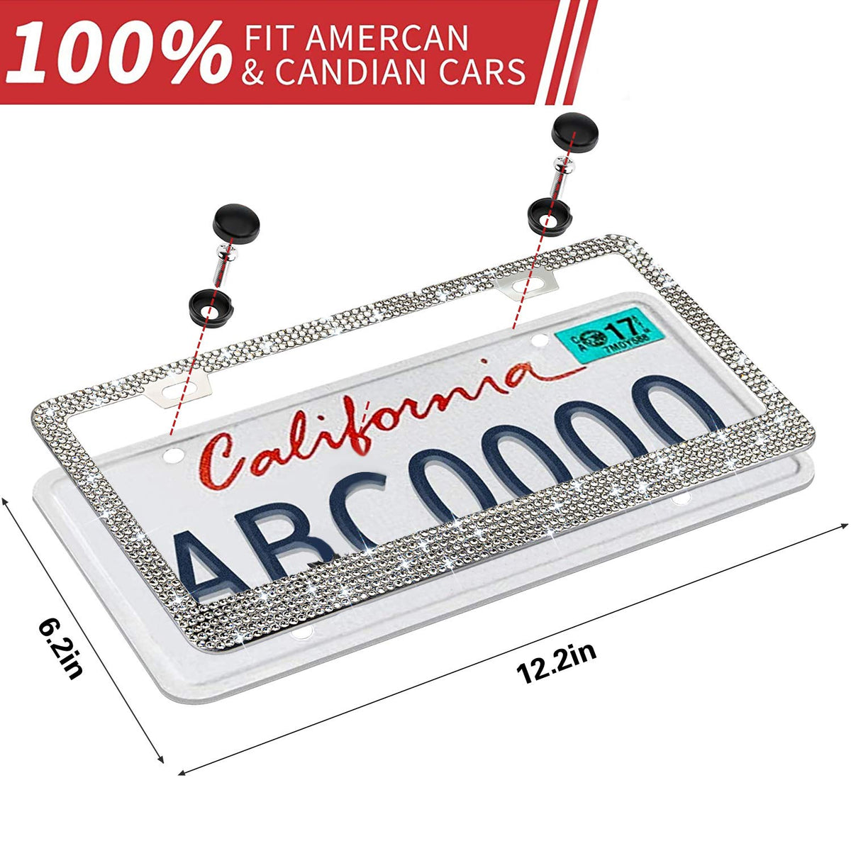 Bling License Plate Frame for Women, 1PCS Sparkly License Plate Frames| Over 1200 pcs 14 Facets Bedazzled Clear Glass Rhinestone Crystals w/Free Glitter Diamond Box (Black)