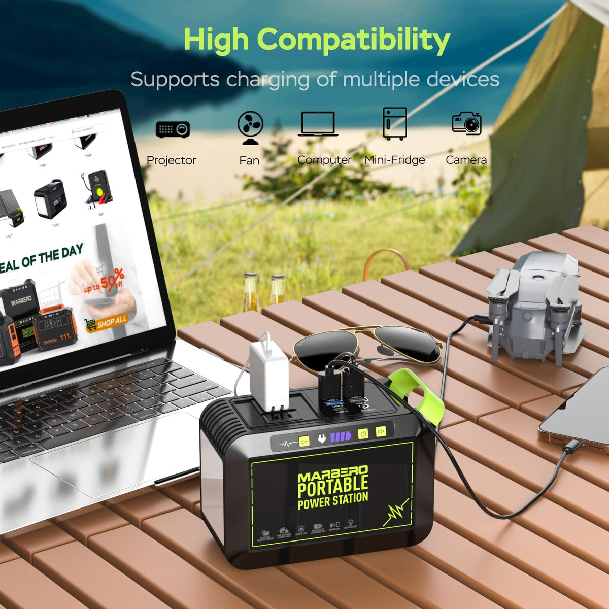 MARBERO Portable Power Station 88Wh, 120W Surge, Solar Generator 24,000mAh