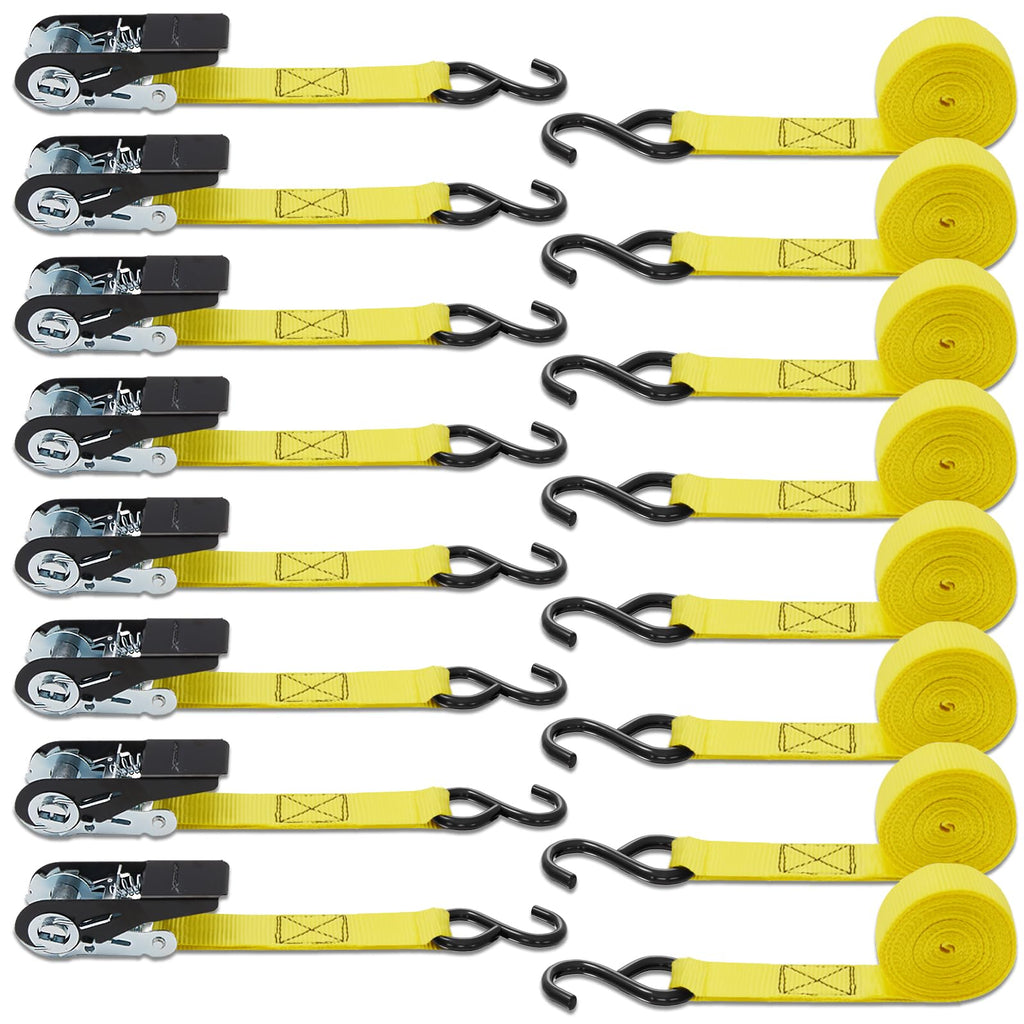 XSTRAP STANDARD 8-PK Ratchet Tie Down Straps, 1" x 10FT Cargo Straps, Black